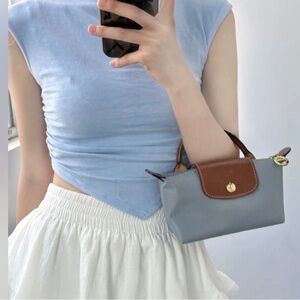 Longchamp Le Pliage mini pouch steel blue color